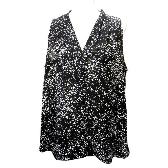 Vince Camuto Size L Black & White Abstract Hi-Low Sleeveless Tank Top Layer - Picture 1 of 7